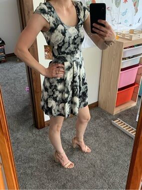 Floral Tie-Dye Skater Dress in Black and White